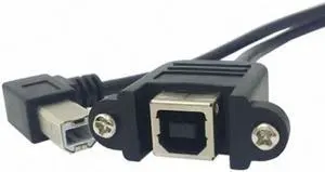 Jimier 90 Degree Left Angled USB B Type Male to Female extension cable with screws for Panel Mount 50cm U2-132-LE