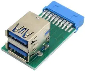 Jimier Vertical Dual USB 3.0 A Type Female to Motherboard 20 Pin Box Header Slot Adapter PCBA U3-280