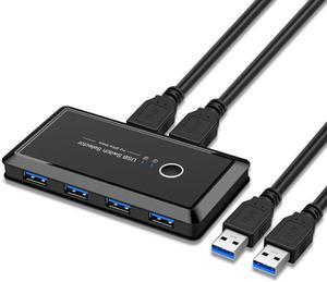Jimier KVM USB 3.0 Switch Selector 2 Port PCs Sharing 4 Devices for Keyboard Mouse Scanner Printer U3-025