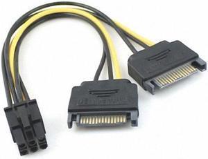 CY Dual two SATA 15 Pin Male M to PCI-e Express Card 6 Pin Female Graphics Video Card Power Cable 15cm SA-117