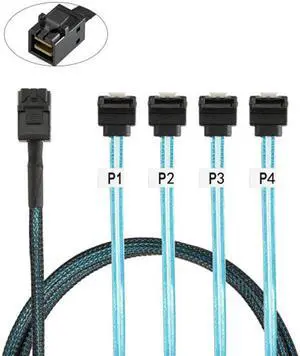 CY Internal Mini SAS SFF-8643 Host to Angled 4 SATA Target Hard Disk 6Gbps Data Server Raid Cable 1m SF-064-1.0M