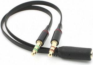 Jimier Black Dual 3.5mm Male to Single Female Headphone Microphone Audio Splitter Cable for Cell Phone & Tablet & Laptop RC-122-BK