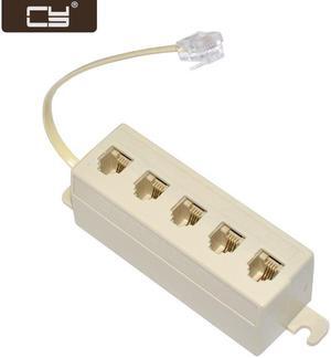 CY 5 Way Outlet 6P4C RJ11 RJ12 Telephone Phone Modular Jack Line Splitter Adapter Beige 1-in-5-out CA-016