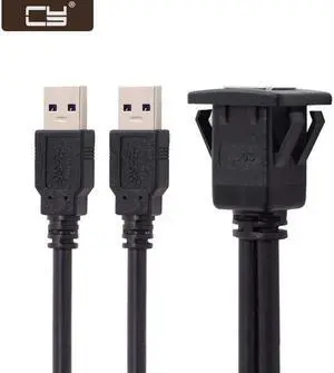 CY 1m Waterproof Dual USB 3.0 Extension Latch Mount Car AUX Cable for Dashboard Panel U3-030-2P