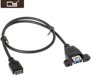 CY USB 3.1 Front Panel Header to USB 3.0 Type-A Female Extension Cable 50cm Panel Mount Type UC-060