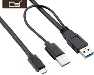 CY Type-C USB-C to USB 3.0 Male & USB 2.0 Dual Power Data Y Cable for Laptop & Hard Disk UC-125
