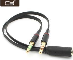 CY Black Dual 3.5mm Male to Single Female Headphone Microphone Audio Splitter Cable for Cell Phone & Tablet & Laptop RC-122-BK