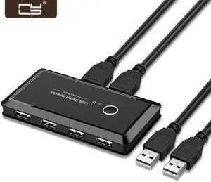 CY KVM USB 2.0 Switch Selector 2 Port PCs Sharing 4 Devices for Keyboard Mouse Scanner Printer U2-025