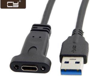CY USB-C USB 3.1 Type C Female to USB 3.0 A Male Data Cable 20cm with Panel Mount Screw Hole UC-042