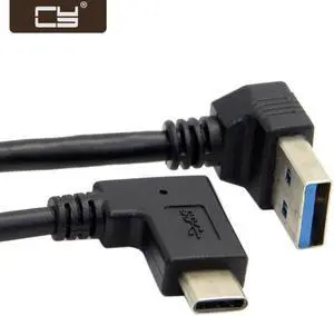 CY Reversible USB 3.1 USB-C Angled to 90 Degree Down Angled A Male Data Cable for Macbook & Tablet & Mobile Phone UC-349-DN