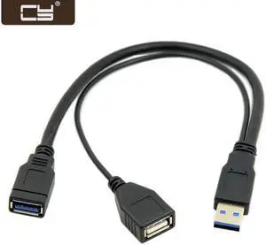 CY Black USB 3.0 Male to Dual USB Female Extra Power Data Y Extension Cable for 2.5" Mobile Hard Disk U3-041