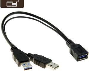 CY Black USB 3.0 Female to Dual USB Male Extra Power Data Y Extension Cable for 2.5" Mobile Hard Disk U3-255