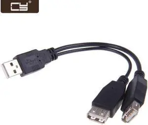 CY USB 2.0 A Male to Dual Data USB 2.0 A Female + Power Cable USB 2.0 A Female Extension Cable 20cm U2-236