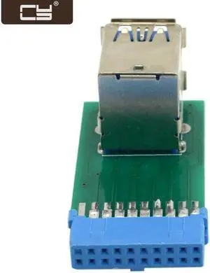 CY Vertical Dual USB 3.0 A Type Female to Motherboard 20 Pin Box Header Slot Adapter PCBA U3-280