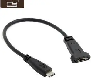 CY USB-C USB 3.1 Type C Male to Female Extension Data Cable with Panel Mount Screw Hole UC-041