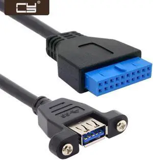 CY USB 3.0 Single Port A Female Screw Mount Type to Motherboard 20pin Header Cable 25cm U3-384-BK