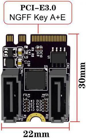 Jimier Cable NGFF Key A+E PCI Express to SATA 3.0 6Gbps Dual Ports Adapter Converter Hard Drive Extension Card JMB582 2230