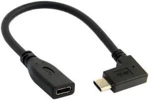KAIBOXIXI 90 Degree Right Angled USB-C USB 3.1 Type C Male to Female Extension Data Cable for Macbook Tablet 20cm
