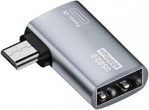 Cablecc Micro USB 2.0 to Type-A Female OTG Host Adapter 90 Degree Right Angled with USB Power for Phone Tablet
