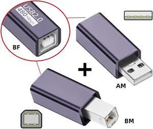 Jimier 2pcs/lot USB 2.0 B Type Female to Type-A & Type-B Male Extension Adapter for Printer Scanner Disk