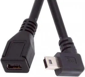 Cablecc 90 Degree Right Angled Mini USB 5Pin Male to Female Extension Cable 30cm for GPS Camera