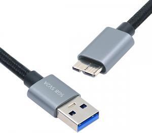 Jimier USB 3.0 Type-A Male to Micro 3.0 B Male Cable Silver 5Gbps for Disk SSD Camera Data 30cm