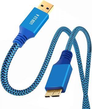 Jimier 0.3M USB 3.0 Type-A Male to USB3.0 Micro-B Male Cable Extension Blue Sleeve 5Gbps for Disk SSD Camera Data