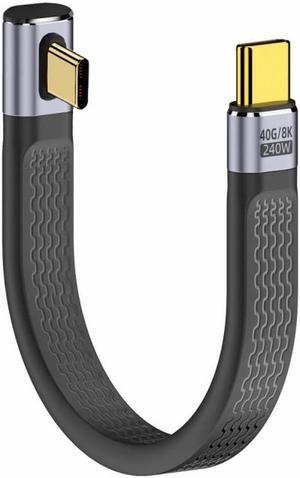 Cablecc Low Profile Angled 240W Type-C USB-C Male to Male USB4 40Gbps 100W 8K Flat Slim FPC Data Cable for Laptop Phone 13cm