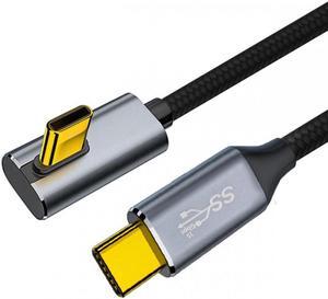 Cablecc 2.0M 90 Degree Low Profile Angled Type-C USB-C Male to Male USB3.1 10Gbps 100W Data Cable for Laptop Phone