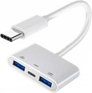 Cablecc Type C USB-C to Dual Type-A USB3.0 Female with PD Power Charge Adapter Compatible with Laptop Tablet Phone