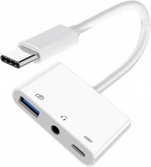 Xiwai Type C USB-C to 3.5mm Audio AUX & Type-A USB2.0 OTG Female with PD Power Charge Adapter Compatible with Laptop Tablet Phone