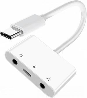 CY Type C USB-C to Dual 3.5mm Audio AUX & MIC Sound Card with PD Power Charge Adapter Compatible with Laptop Tablet Phone