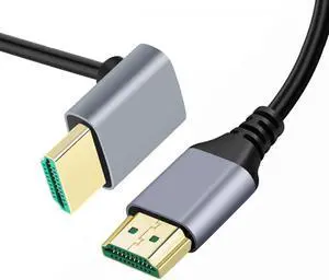 Cablecc 1.0M HDMI 2.1 Ultra Thin HDTV Cable 8K 4K Hyper Super Flexible Slim Cord Down Angled 90 Degree Type-A Male to Male for Computer HDTV