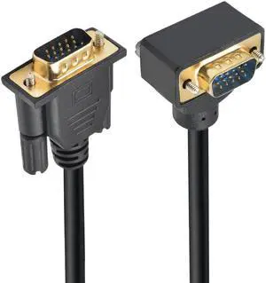 Cablecc 100CM 90 Degree Down Angled VGA RGB Male to Straight Male Extension Cable 3COAX+6C for Monitor Projector Computer