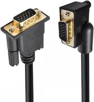 Cablecc 100CM 90 Degree Left Angled VGA RGB Male to Straight Male Extension Cable 3COAX+6C for Monitor Projector Computer