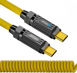 CY 1.8M Stretch Coiled USB-C USB4 Cable 20Gbps 140W 8K for Gaming Keyboard Mouse Type-C Male to Male Cable Power & Data