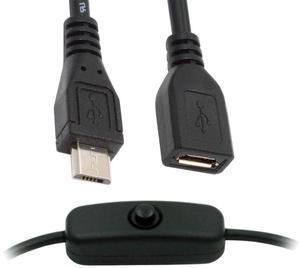 CY Micro USB2.0 Cable with On Off Power Switch Button Micro 5Pin Male to Female for DC 5V Desk Lamp Fan Camera