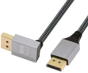 CY 100cm Down Angled DisplayPort DP to DP Cable 4K 60hz Cable Silver Sleeve Ultra-HD UHD 90 Degree for Desktop Laptop Monitor Graphics Card