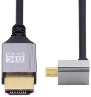 CY 90 Degree Up Angled Micro HDMI 2.1 Ultra Thin HDTV Cable 8K 4K Hyper Super Flexible Slim Cord Type-A to Type-D for Camera HDTV