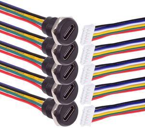 CY 5pcs/set DIY OEM Type C Female Socket to 6Pin Header Cable Pitch=2.0mm Panel Mount DC 5V/20V PD Power