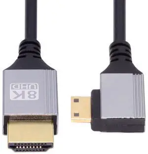 CY 90 Degree Right Angled Mini HDMI 2.1 Ultra Thin HDTV Cable 8K 4K Hyper Super Flexible Slim Cord Type-A to Type-C for Camera HDTV