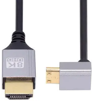 CY 90 Degree Up Angled Mini HDMI 2.1 Ultra Thin HDTV Cable 8K 4K Hyper Super Flexible Slim Cord Type-A to Type-C for Camera HDTV