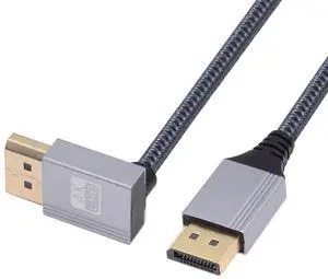 CY 200cm Up Angled DisplayPort DP to DP Cable 4K 60hz Cable Silver Sleeve Ultra-HD UHD 90 Degree for Desktop Laptop Monitor Graphics Card