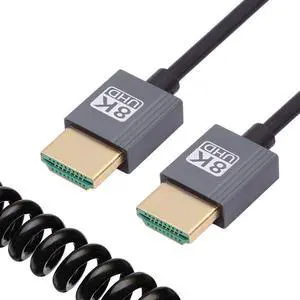 CY HDMI 2.1 Male to HDMI Male 8K 60hz Stretch Coiled Cable 100cm for HDTV Computer Laptop Monitor