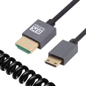 CY Mini HDMI 2.1 Male to HDMI Male 8K 60hz Stretch Coiled Cable 100cm for HDTV Computer Laptop Monitor