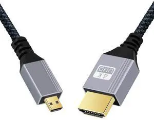 CY 2.0M HDMI 2.0 Male to Micro HDMI Type-D Male 4K 60hz Cable with Sleeve Straight Connector for HDTV Computer Laptop Monitor