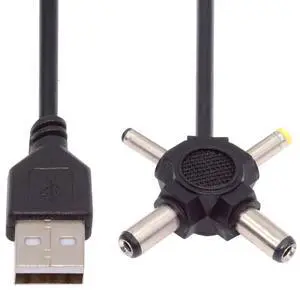 CY USB 2.0 Type-A Male to 4-in-1 DC 5V 5.5x2.5mm 5.5x2.1mm 4.0x1.7mm 3.5x1.3mm Power Plug Barrel Connector Charge Cable