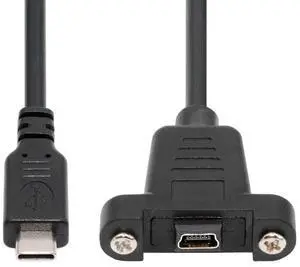 CY USB2.0 Mini 5Pin Female to Type-C USB-C Male Power Cable 480Mbps Data with Panel Mount Holes 30cm