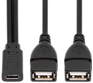 CY Type-C USB-C Female DC 5V to Dual USB 2.0 Standard Type-A Female Splitter Extension Charge Cable