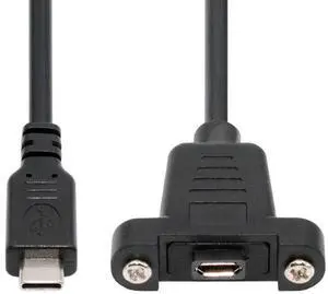 CY USB2.0 Micro 5Pin Female to Type-C USB-C Male Power Cable 480Mbps Data with Panel Mount Holes 50cm